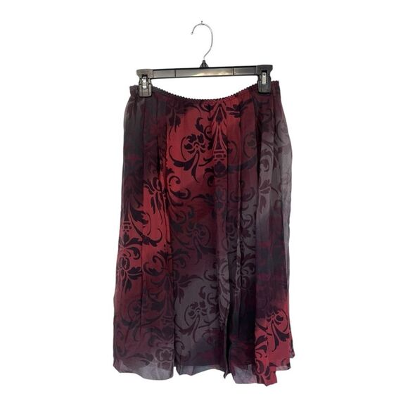 J Jill | 100% Silk Wine Red black Grey Elastic Waist Formal Pleated Skirt 10 - Picture 2 of 8